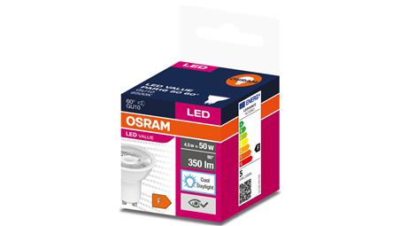 Żarówka LED VALUE PAR16 50 GU10 4,5W 350lm 6500K 865 60st. 4058075599239-46781