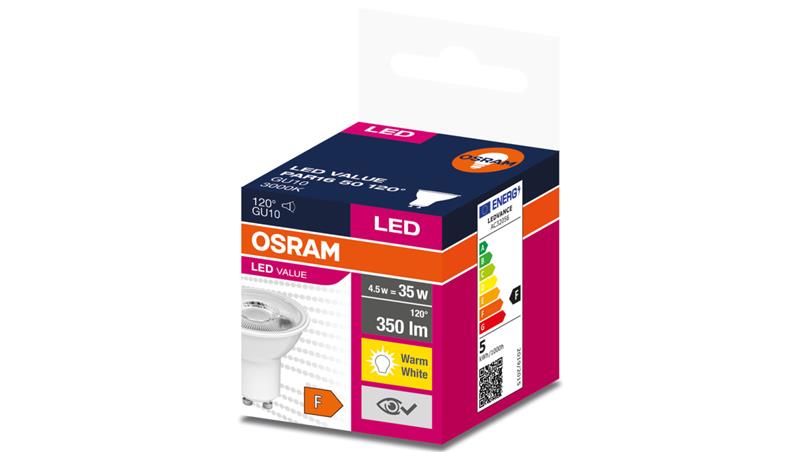 Żarówka LED VALUE PAR16 50 GU10 4,5W 350lm 3000K 830 120st. 4058075598676-46761