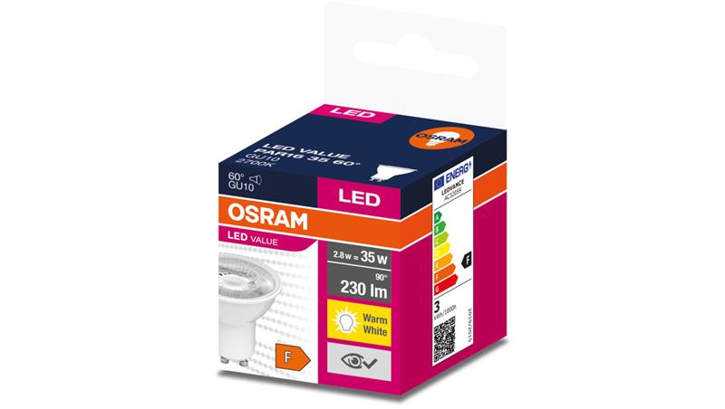 Żarówka LED VALUE PAR16 35 GU10 2,8W 230lm 2700K 827 60st. 4058075598829-46831