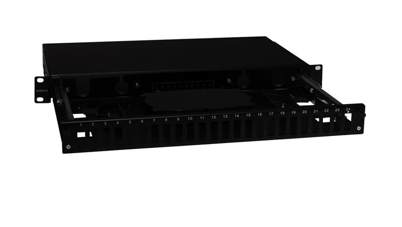 Przełącznica wysuwana 19 1U 24xSC duplex szara, teleskopowa, czarna-72449