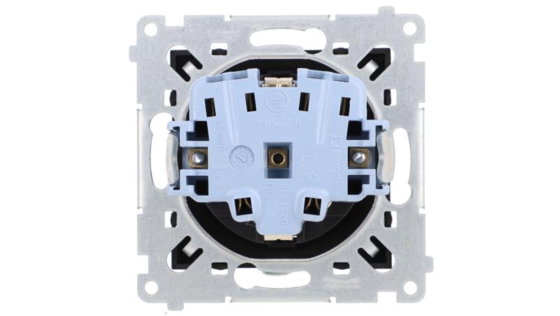 Simon 54 Gniazdo Schuko z przesłonami (moduł) 16A 250V szybkozłącza, czarny mat DGSz1CZ.01/49-43420