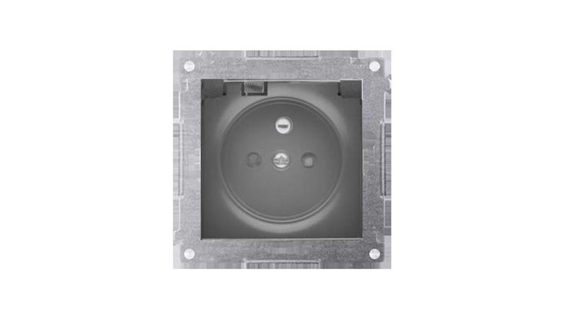 Simon 54 Gniazdo do wersji IP44 bez uszczelki (moduł) 16A 250V klapka trans. czarny mat wym. uszczelka ramki DGZ1BUZ.01/49A-4279