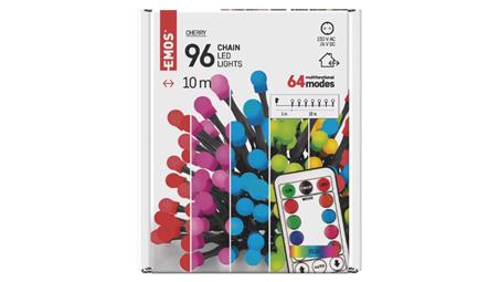 Lampki choinkowe 96LED cherry 10m RGB 64 programy pilot IP44 timer D5AA01-50220