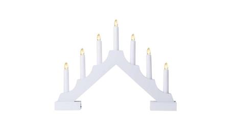 Dekoracje - świecznik biały drewniany 7 LED, 29 cm 2x AA ciepła biel, IP20, timer DCAW12-49465