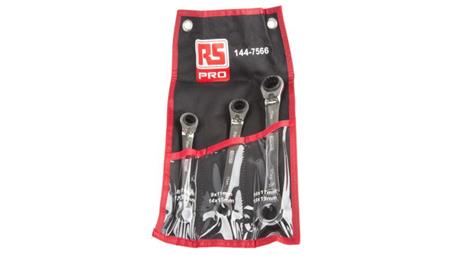 Klucz oczkowy z grzechotką, roz. 10 mm, 11 mm, 13 mm, 15 mm, 17 mm, 19 mm, materiał: Stal chromowo-wanadowa, RS PRO-81419