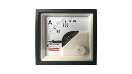 Amperomierz analogowy panelowy 10 (Input) A, 100/5 (CT) A, 200 (Scle) A AC -10C do +65C RS PRO-7863