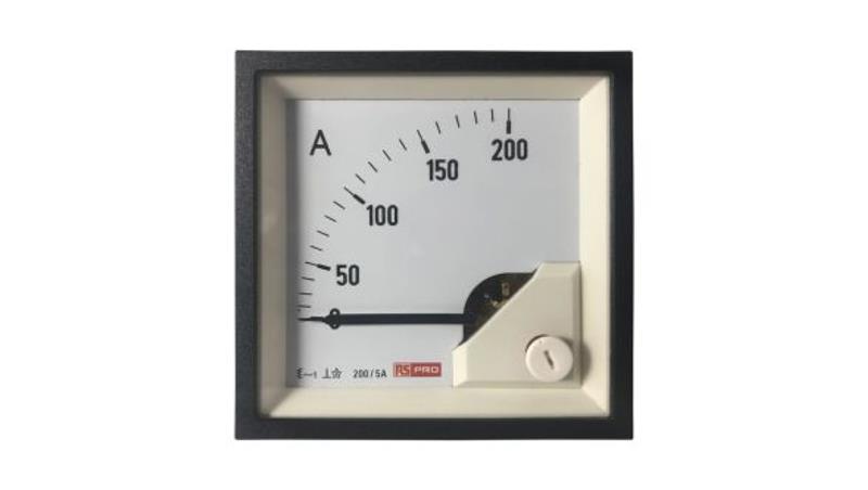 Amperomierz analogowy panelowy 200 (Scle) A, 200/5 (CT) A, 5 (Input) A AC -10C do +65C RS PRO-7845