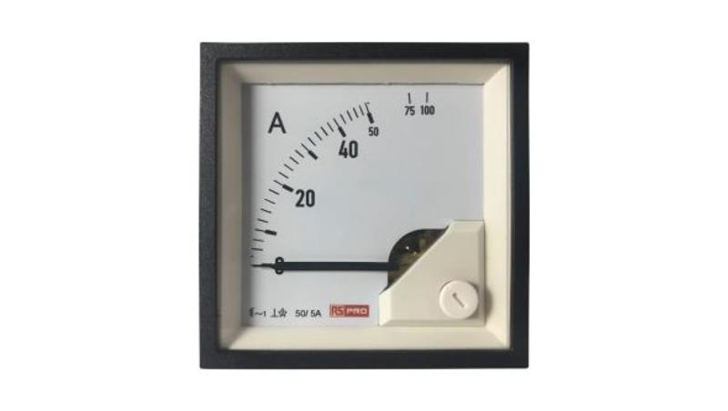 Amperomierz analogowy panelowy 10 (Input) A, 100 (Scle) A, 50/5 (CT) A AC -10C do +65C RS PRO-7899