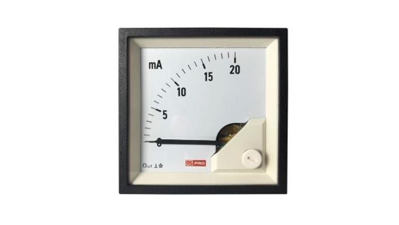 Amperomierz analogowy panelowy 20 (Input)mA DC -10C do +65C RS PRO-7896