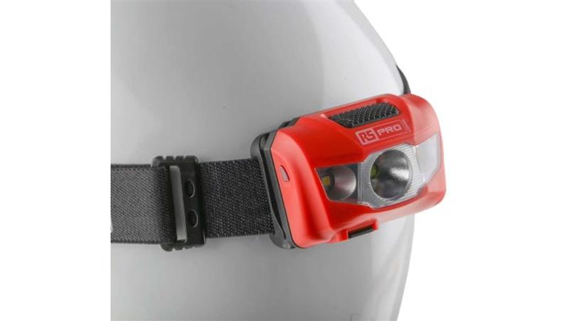 Latarka nagłowna akumulatorowa zasięg 66 m, jasność 250 lm, Litowo-polimerowy IPX6 RS PRO 95g-46362