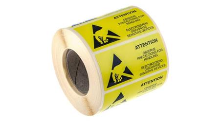 Etykieta ESD Żółty Papier, Tekst: Attention Observe Precautions For Handling Electrostatic Discharge Sensitive Device,-22049