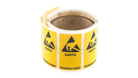 Etykieta ESD Żółty Winyl, Tekst: Earth Bonding Point, Antyelektrostatyczny, Angielski-22051