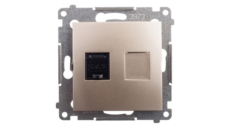 Simon 54 Gniazdo komputerowe pojedyncze RJ45 kat.6 z przesłoną złoty mat D61.01/44-33955