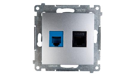 Simon 54 Gniazdo teleinformatyczne RJ45 kat.5e +RJ12 srebrny mat D5T.01/43-34306