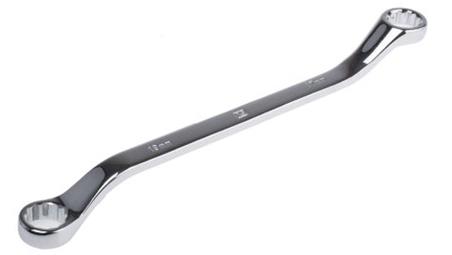 Klucz oczkowy odgięty, roz. 17 x 19 mm, dł. 270 mm, materiał: Stal chromowo-wanadowa, RS PRO-81493