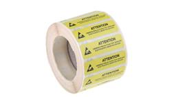 Etykieta ESD Żółty Winyl, Tekst: Attention Observe Precautions For Handling Electrostatic Discharge Sensitive Device,-22057