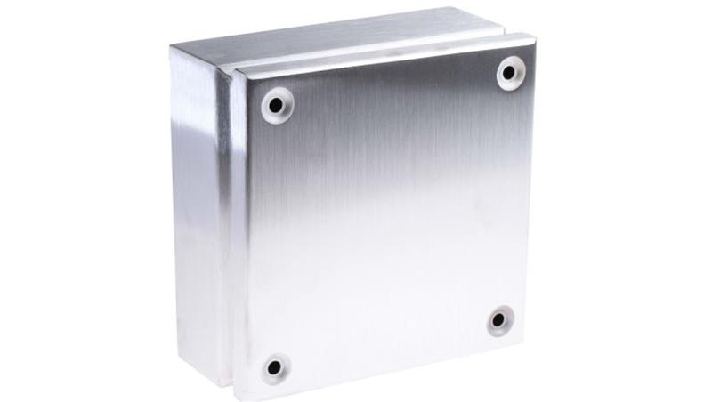 Puszka elektroinstalacyjna, 200 x 200 x 80mm, IP66, kolor Niemalowany, materiał Stal nierdzewna, 0-wejściowa, RS PRO-27629 Puszka elektroinstalacyjna, 200 x 200 x 80mm, IP66, kolor Niemalowany, materiał Stal nierdzewna, 0-wejściowa, RS PRO-27629