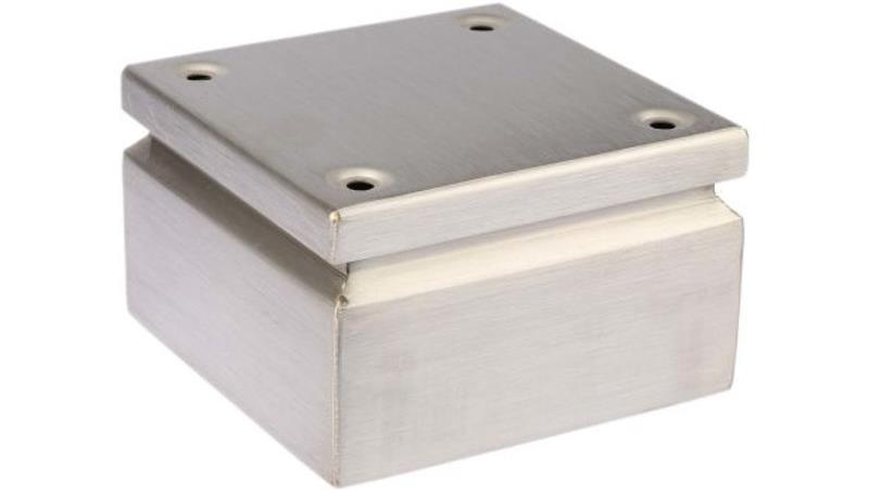Puszka elektroinstalacyjna, 150 x 150 x 80mm, IP66, kolor Niemalowany, materiał Stal nierdzewna, 0-wejściowa, RS PRO-27633 Puszka elektroinstalacyjna, 150 x 150 x 80mm, IP66, kolor Niemalowany, materiał Stal nierdzewna, 0-wejściowa, RS PRO-27633