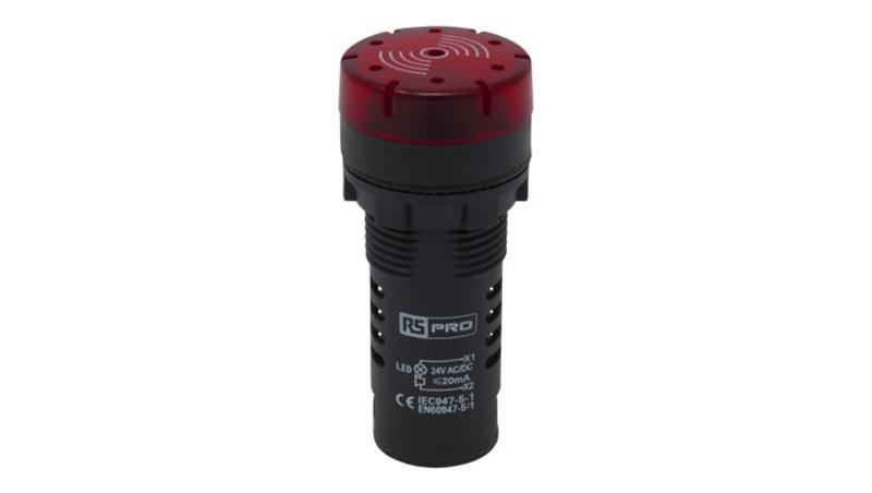 Lampka kontrolna w komplecie z sygnalizatorem akustycznym, O 22mm, IP30, RS PRO-6716 Lampka kontrolna w komplecie z sygnalizatorem akustycznym, O 22mm, IP30, RS PRO-6716