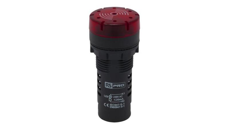 Lampka kontrolna w komplecie z sygnalizatorem akustycznym, O 22mm, IP30, RS PRO-6683 Lampka kontrolna w komplecie z sygnalizatorem akustycznym, O 22mm, IP30, RS PRO-6683