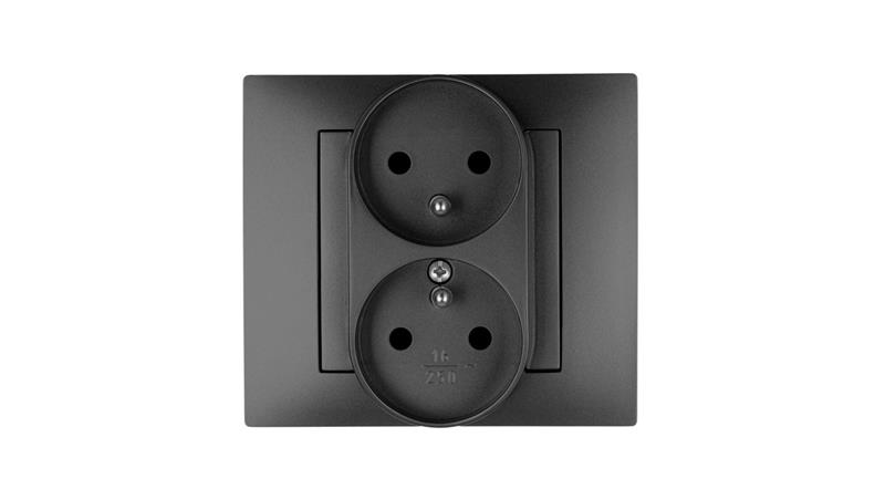Vestra Gniazdo podwójne 2x2P+Z modułowe bez ramki podtynkowe IP20 czarny 3843-19-43010 Vestra Gniazdo podwójne 2x2P+Z modułowe bez ramki podtynkowe IP20 czarny 3843-19-43010