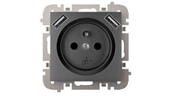 Vestra Gniazdo 2P+Z 2xUSB zasilające bez ramki podtynkowe IP20 czarny 3888-19-45154