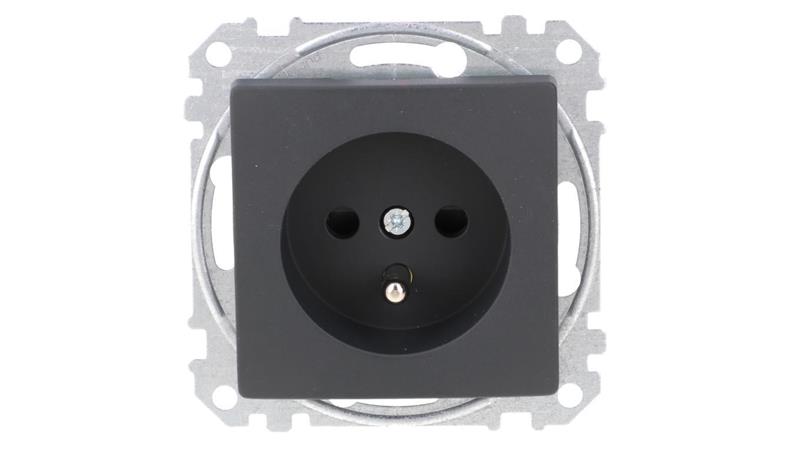 Gniazdo zasilające 2P+PE z przesł torów pr zaciski bezg, czarny antracyt, Sedna Design i Elements SDD114012-43229