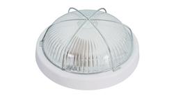 Oprawa ZETA, E27, 100W, biała-polipropylen, klosz przeźroczysty-szkło, IP44, siatka metalowa A2230-53521