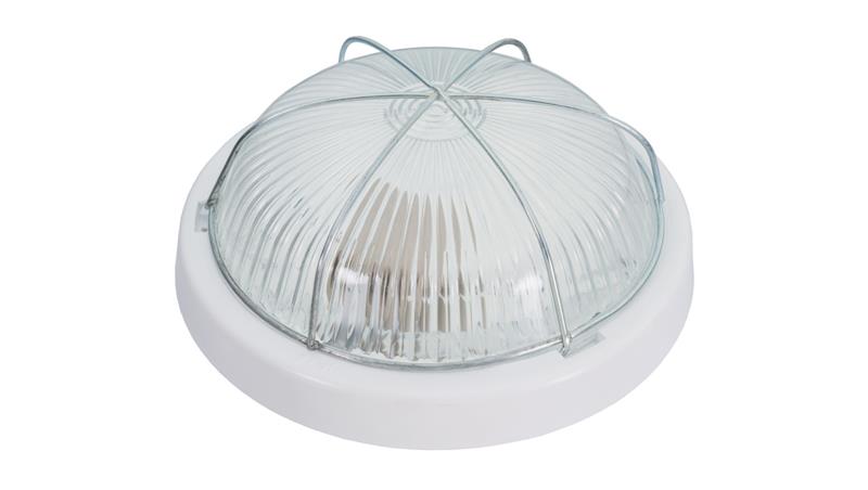 Oprawa ZETA, E27, 100W, biała-polipropylen, klosz przeźroczysty-szkło, IP44, siatka metalowa A2230-53521