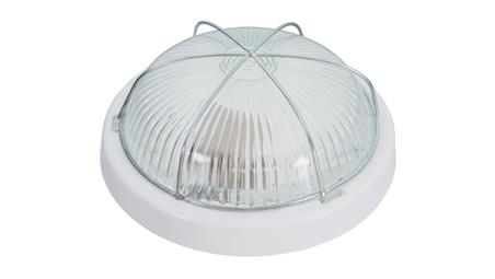 Oprawa ZETA, E27, 100W, biała-polipropylen, klosz przeźroczysty-szkło, IP44, siatka metalowa A2230-53521