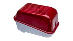 Oprawa SKOŚNA-7041S, E27, 60W, biała-bakelit, klosz czerwony-poliwęglan, IP54, IK10, oprawa sygnalizacyjna A1300-P2-53051