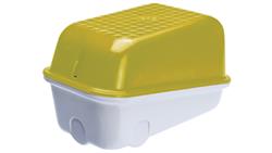 Oprawa SKOŚNA-7041S, E27, 60W, biała-bakelit, klosz żółty-poliwęglan, IP54, IK10, oprawa sygnalizacyjna A1300-P3-53526