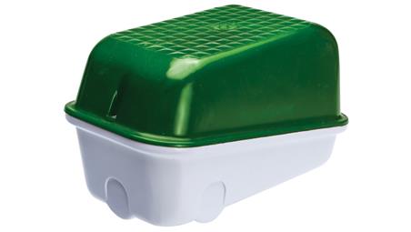 Oprawa SKOŚNA-7041S, E27, 60W, biała-bakelit, klosz zielony-poliwęglan, IP54, IK10, oprawa sygnalizacyjna A1300-P4-53524