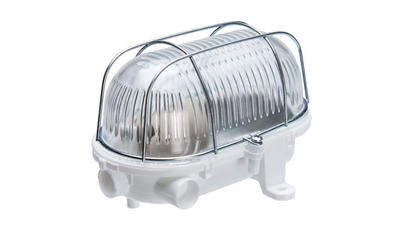 Oprawa kanałowa OVAL-7040T, E27, 60W, biała-polipropylen, klosz przeźroczysty-szkło, IP54, siatka metalowa A1120-53529