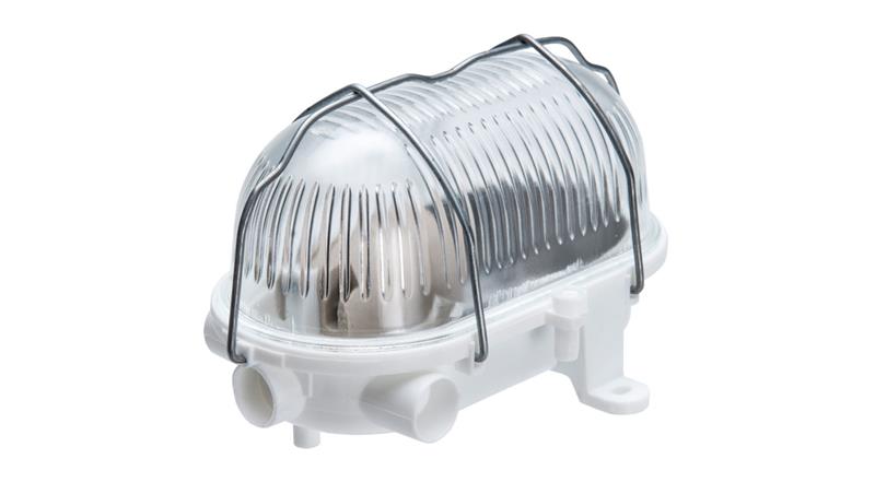 Oprawa kanałowa OVAL-7040T/R, E27, 60W, biała-polipropylen, klosz przeźroczysty-szkło, IP44, siatka metalowa rozkładana A1130-53
