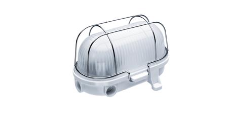 Oprawa kanałowa OVAL-7063NB, E27, 100W, biała-bakelit, klosz matowy-szkło, IP54, siatka metalowa A1230-M-53531