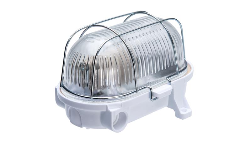 Oprawa kanałowa OVAL-7040B, E27, 60W, biała-bakelit, klosz przeźroczysty-szkło, IP54, siatka metalowa A1160-53530 Oprawa kanałowa OVAL-7040B, E27, 60W, biała-bakelit, klosz przeźroczysty-szkło, IP54, siatka metalowa A1160-53530