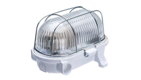 Oprawa kanałowa OVAL-7040B, E27, 60W, biała-bakelit, klosz przeźroczysty-szkło, IP54, siatka metalowa A1160-53530