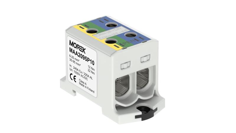 Złączka OTL-PEN95 żółto-zielony,niebieski 2xAl/Cu 6-95mm2 1000V AC / 1500V DC Zacisk uniwersalny do instalacji TN-C-S MAA2095P10