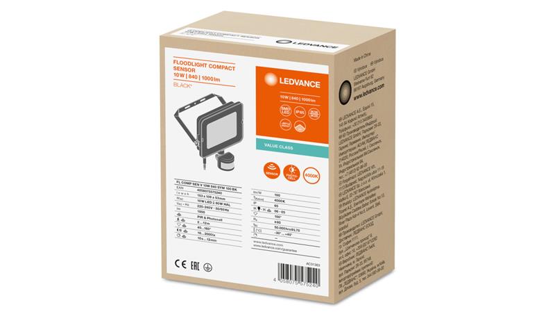 Projektor LED FLOOD COMPACT SENSOR V 10W 1000lm 4000K IP65 SYM 100 (z czujnikiem ruchu) czarny 3 LATA GWARANCJI 4058075575240-52 Projektor LED FLOOD COMPACT SENSOR V 10W 1000lm 4000K IP65 SYM 100 (z czujnikiem ruchu) czarny 3 LATA GWARANCJI 4058075575240-52
