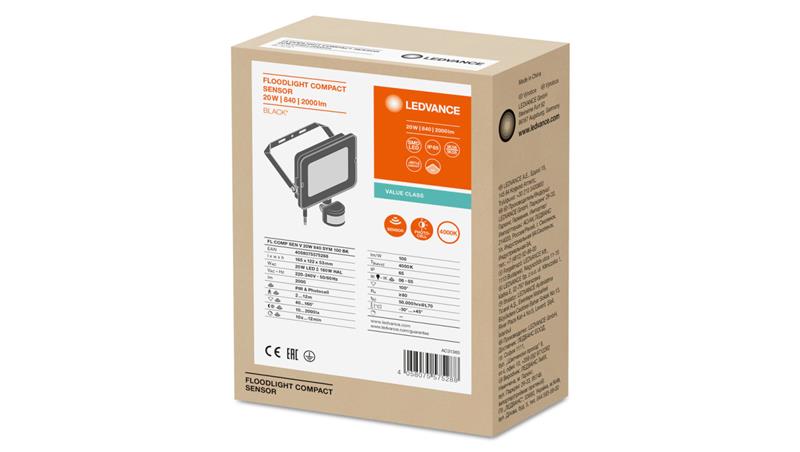 Projektor LED FLOOD COMPACT SENSOR V 20W 2000lm 4000K IP65 SYM 100 (z czujnikiem ruchu) czarny 3 LATA GWARANCJI 4058075575288-52