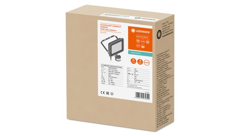 Projektor LED FLOOD COMPACT SENSOR V 50W 5000lm 4000K IP65 SYM 100 (z czujnikiem ruchu) czarny 3 LATA GWARANCJI 4058075575325-52