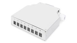 Przełącznica światłowodowa na szynę DIN, 8x LC duplex z tacką na spawy, szary DN-96891-73402