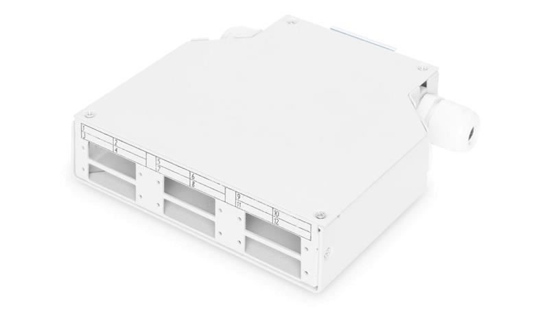 Przełącznica światłowodowa na szynę DIN, 6x SC duplex z tacką na spawy, szary DN-96890-73393