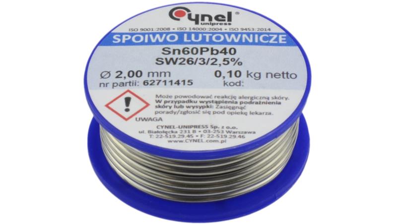 CYNEL UNIPRESS Cyna 2,00mm 100g Sn60Pb40 SW26/3/2.5 spoiwo lutownicze PROFESSIONAL-80818 CYNEL UNIPRESS Cyna 2,00mm 100g Sn60Pb40 SW26/3/2.5 spoiwo lutownicze PROFESSIONAL-80818