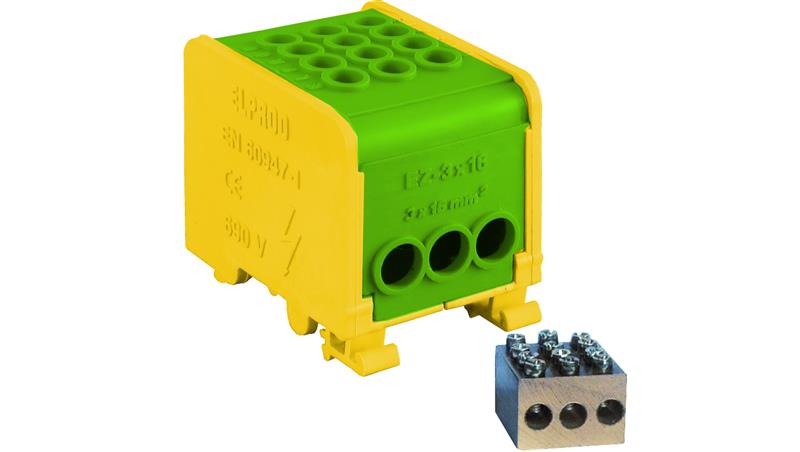 Odgałęźnik instalacyjny 1-torowy (3x16mm2/3x16mm2) LZ1*16/16/16 mocowanie na TS 35, żółto-zielony 84170009-65384