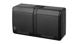 HERMES IP44 gniazdo natynkowe podwójne z uziemieniem 2x2P+Z czarne 0322-09-40657