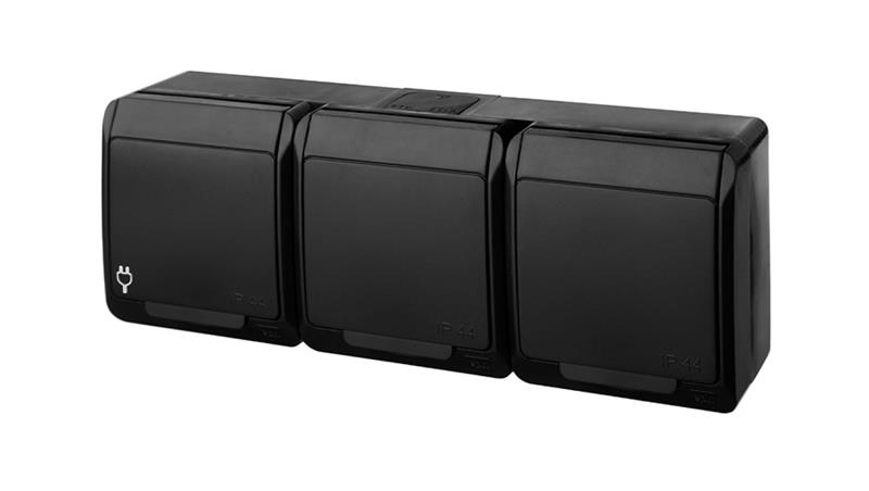 HERMES IP44 gniazdo natynkowe potrójne z uziemieniem 3x2P+Z czarne 0323-09-40670
