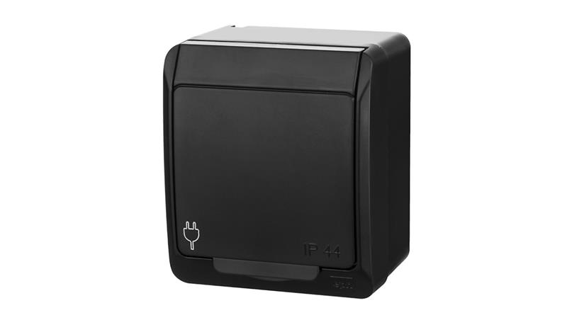 HERMES IP44 gniazdo natynkowe pojedyncze z uziemieniem 2P+Z schuko czarne 0324-09-40739