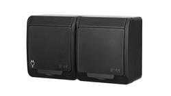 HERMES IP44 gniazdo hermetyczne natynkowe podwójne z uziemieniem 2x2P+Z schuko czarne 0325-09-40722